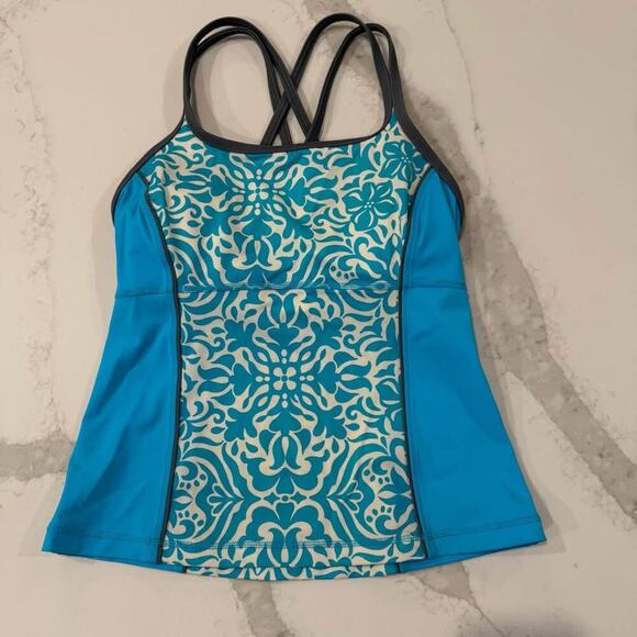 Lands End Tankini Swim Top Padded Shelf Bra Women's 4 Floral Blue Bathing Suit - Picture 1 of 7